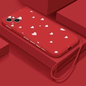 NEW! iPhone 12 Pro Max Red / White heart Case With lanyard